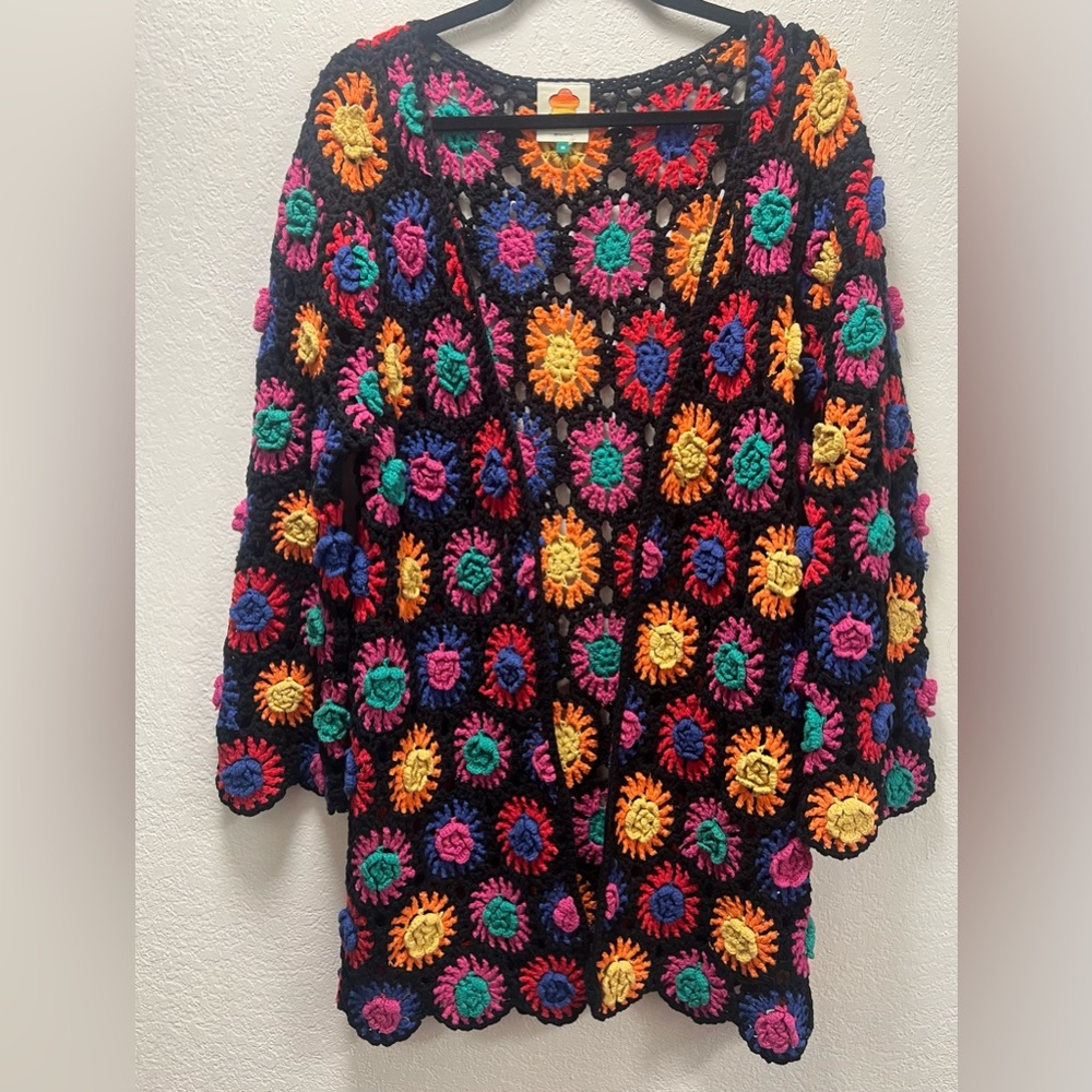 Farm Rio multicolored limited edition crochet cardigan